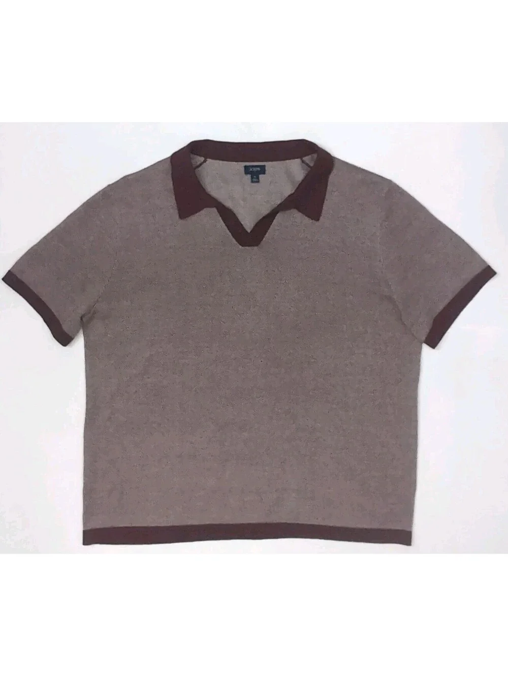 J Crew Mens XL Merino Wool Johnny Collar Polo Sweater Short Sleeve Burgundy Soft
